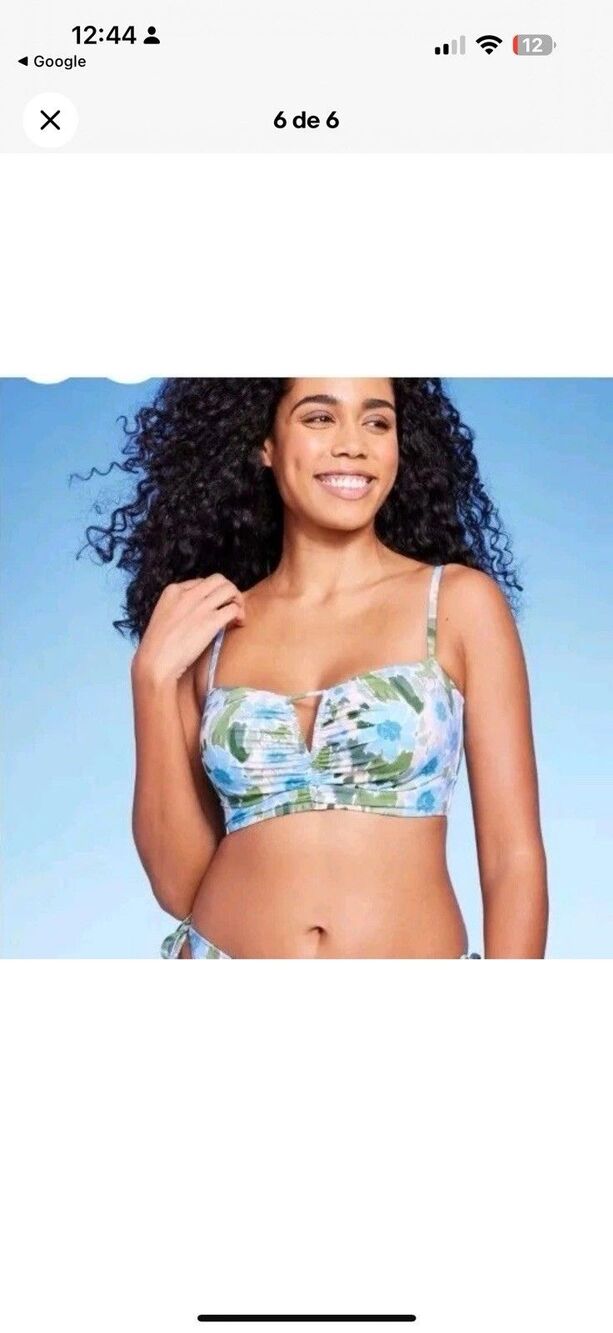 Shade & Shore Bikini Set Top 34DD Bottom L Floral Blue Green